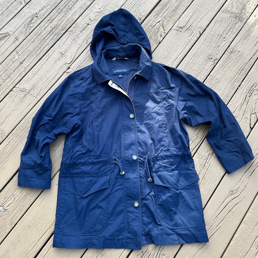 London Fog KHAK(ease) blue Nautical removable Hood Soft Utility Jacket Navy Blue